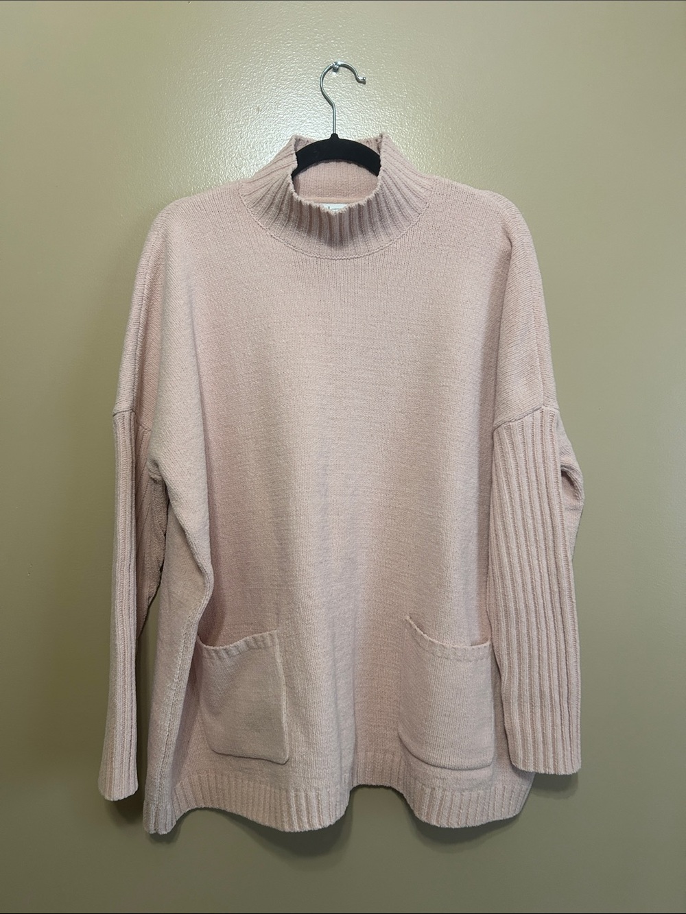 Women's Cozy Mock Neck Pocket Sweater in Light Pink